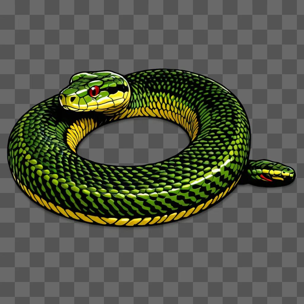 A coy snake is drawn on a green background