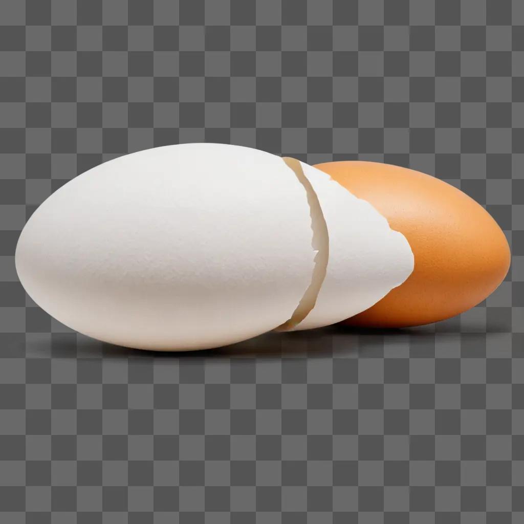 A cracked egg sits on a beige background