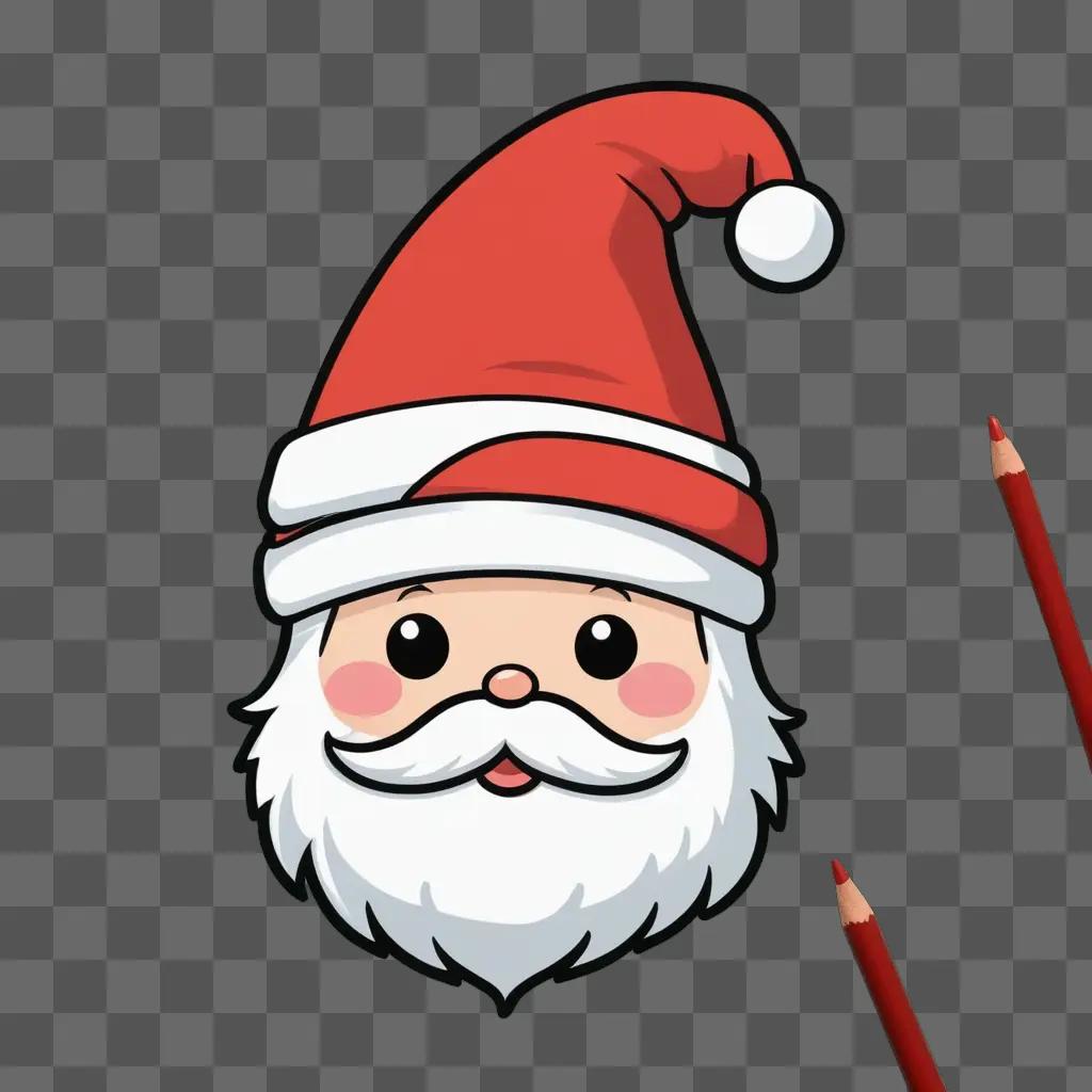 A cute Santa hat drawing with a red pencil