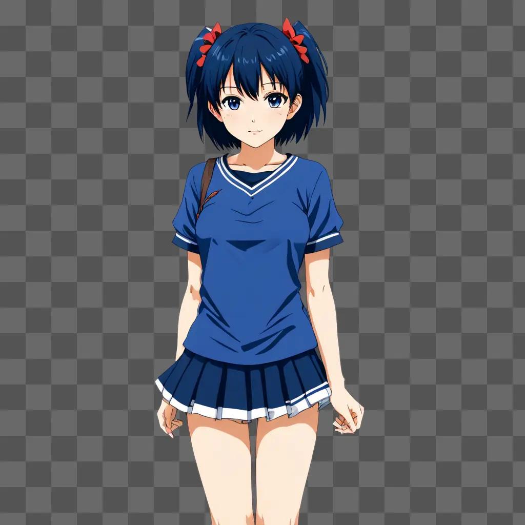 A cute anime girl with pigtails and a blue shirt