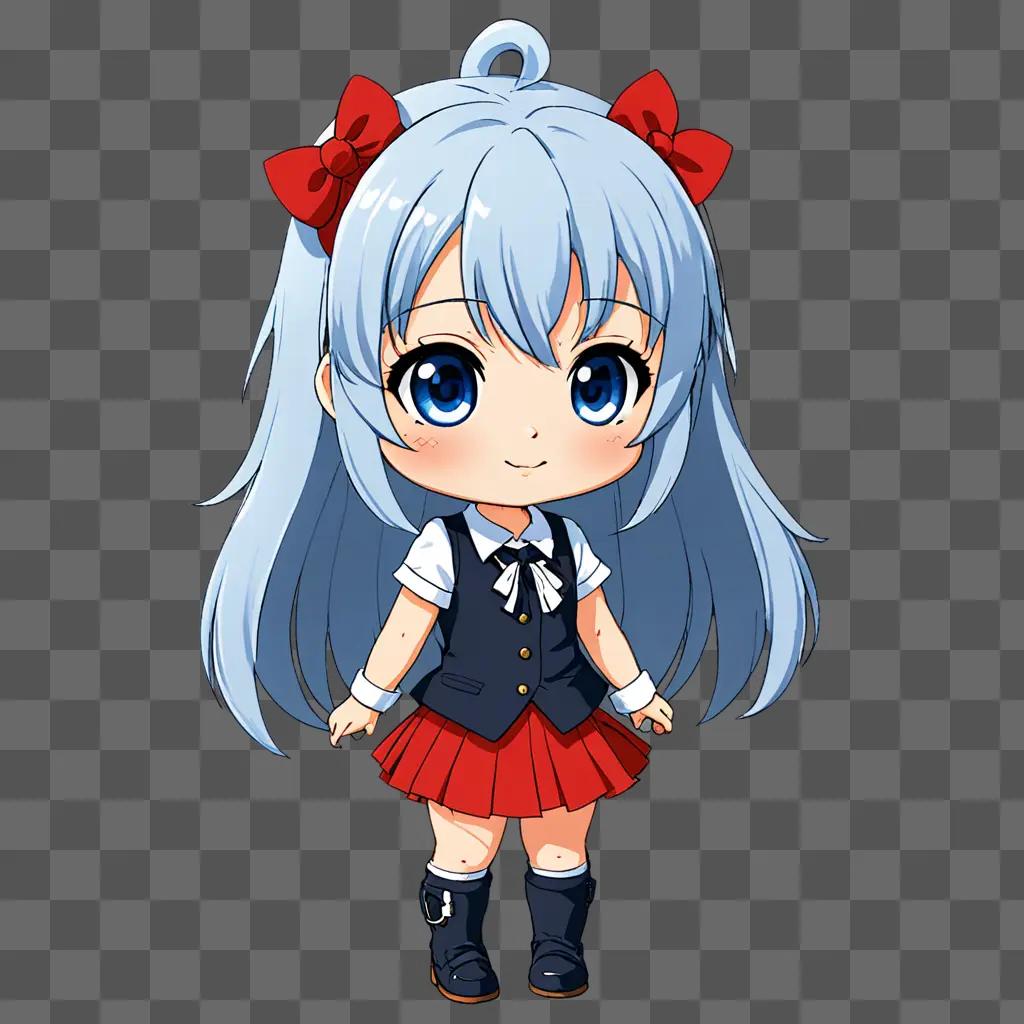 A cute anime-style chibi character illustration with a red bow and a skirt