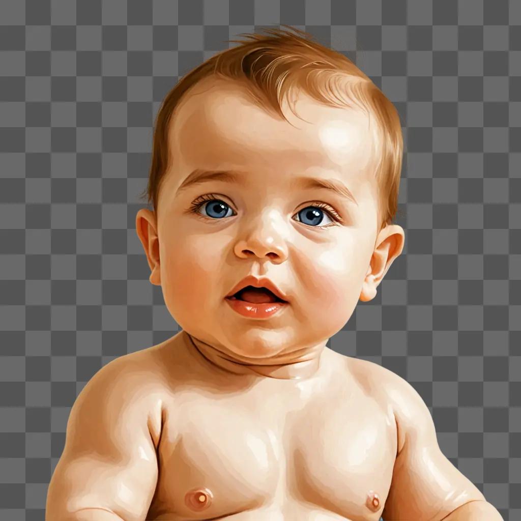 A cute baby is the main subject of this digital painting