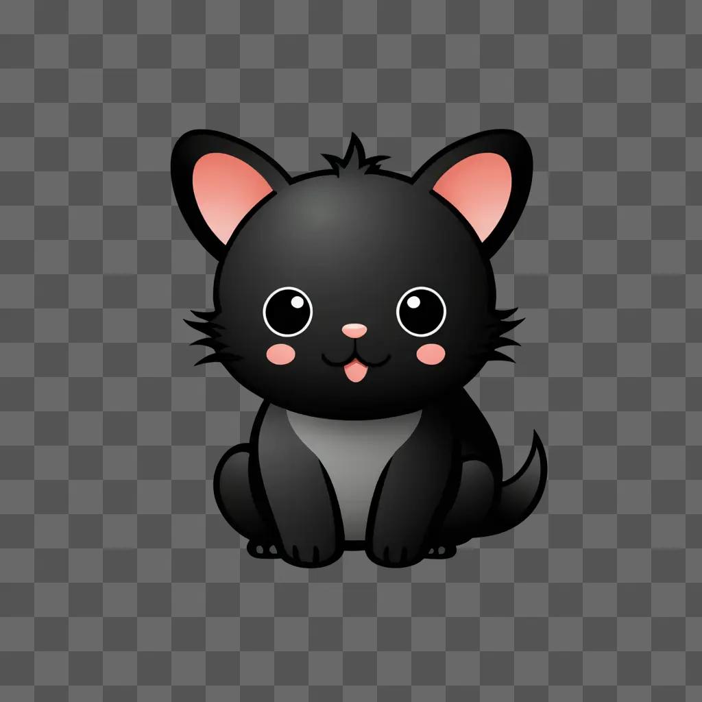 A cute black cat sits in a black background