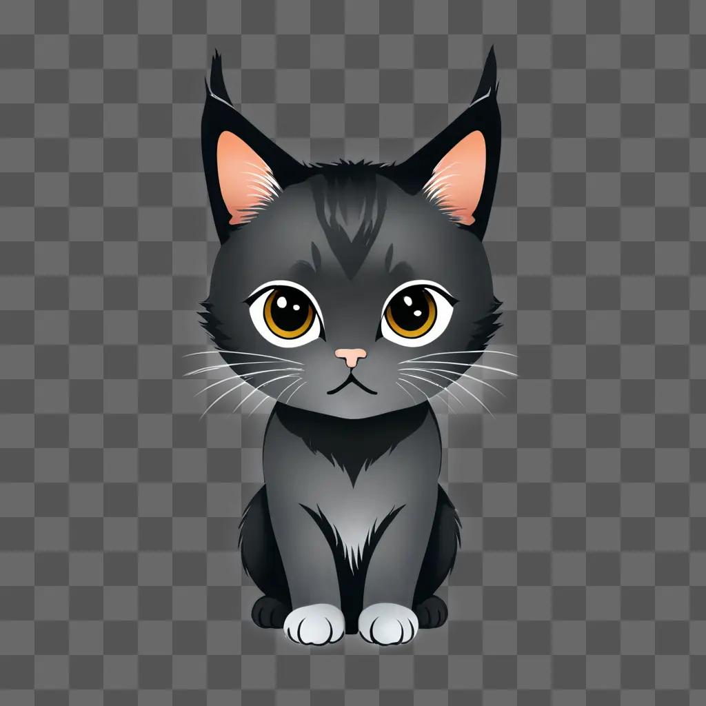 A cute black kitten drawing on a gray background