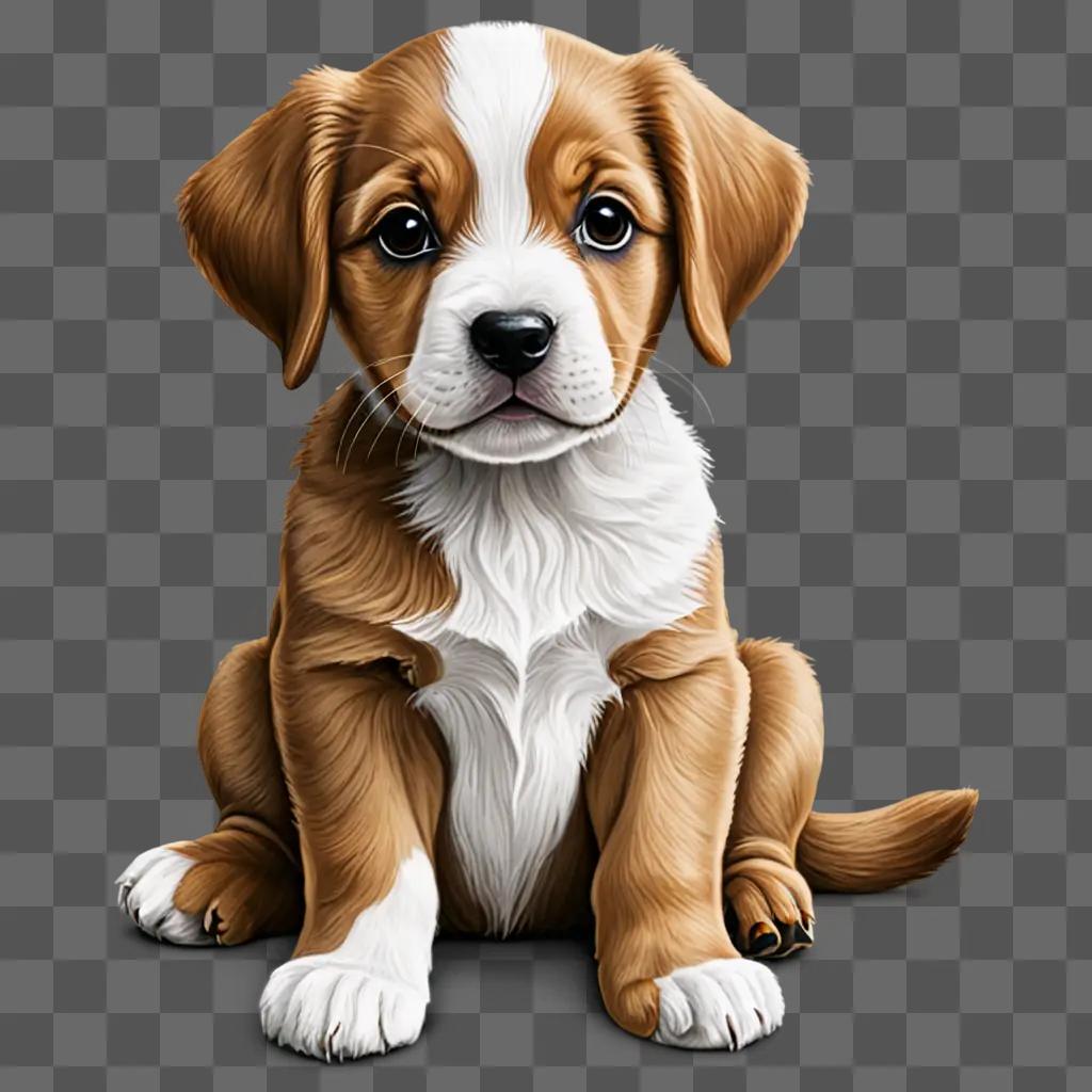 A cute brown and white puppy drawing for kids