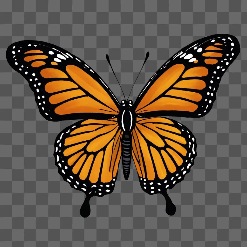 A cute butterfly drawing with orange wings and black dots