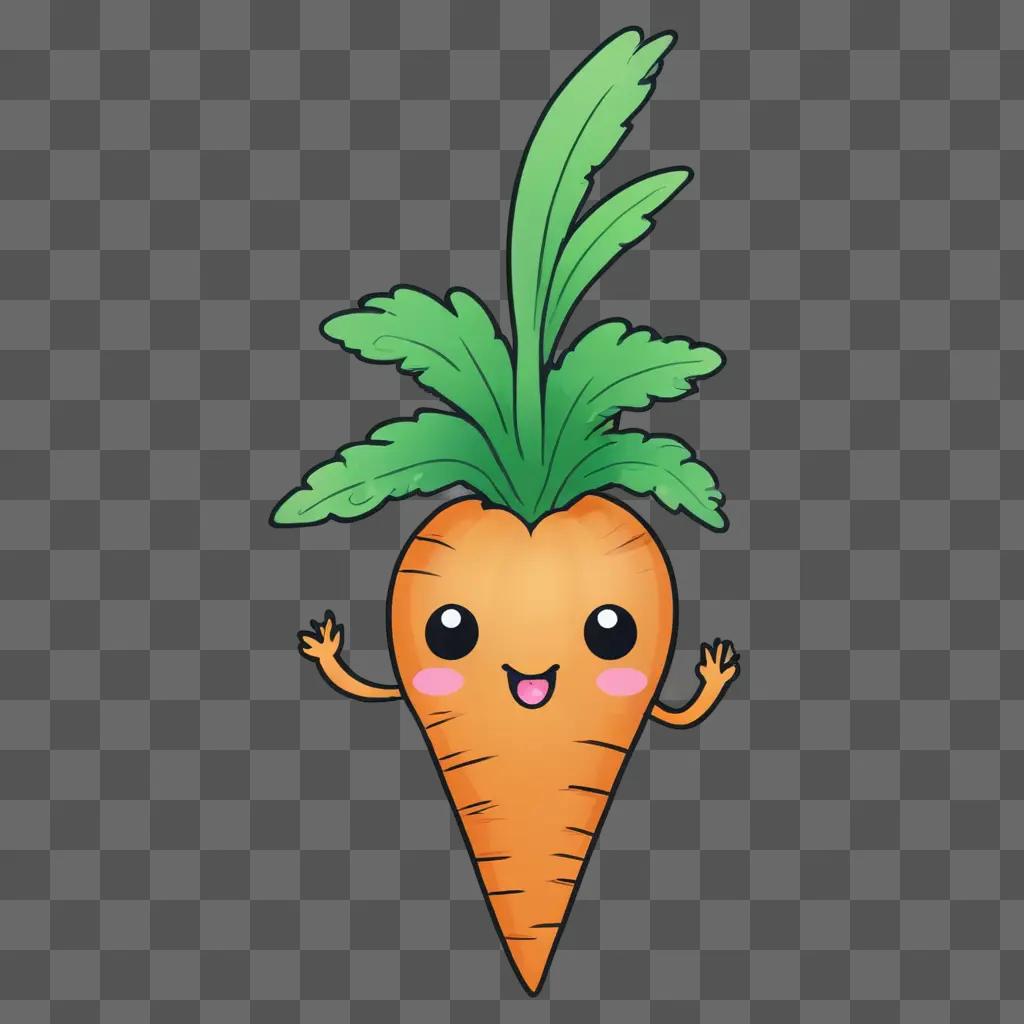 A cute carrot drawing on a green background