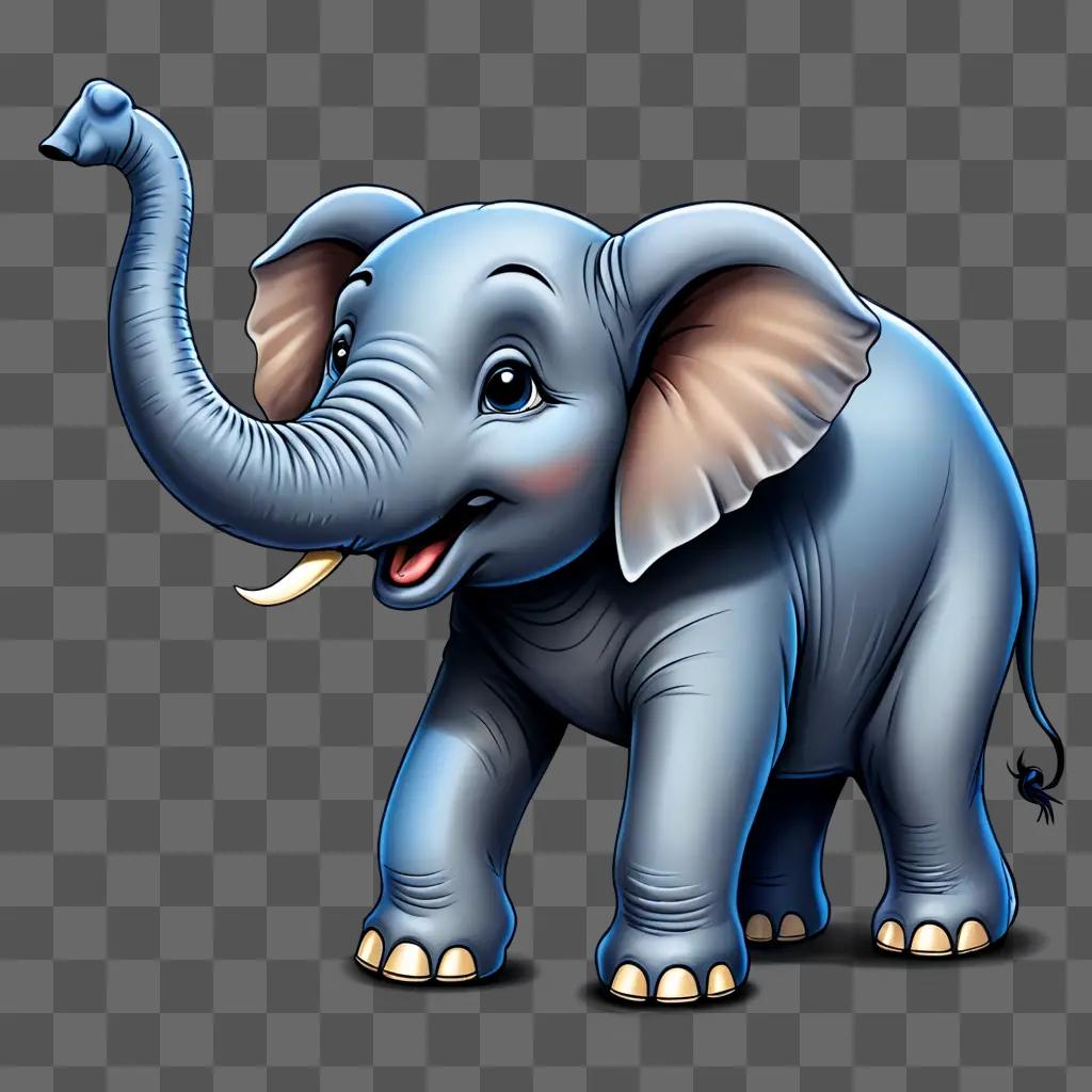 A cute cartoon elephant drawing on a blue background