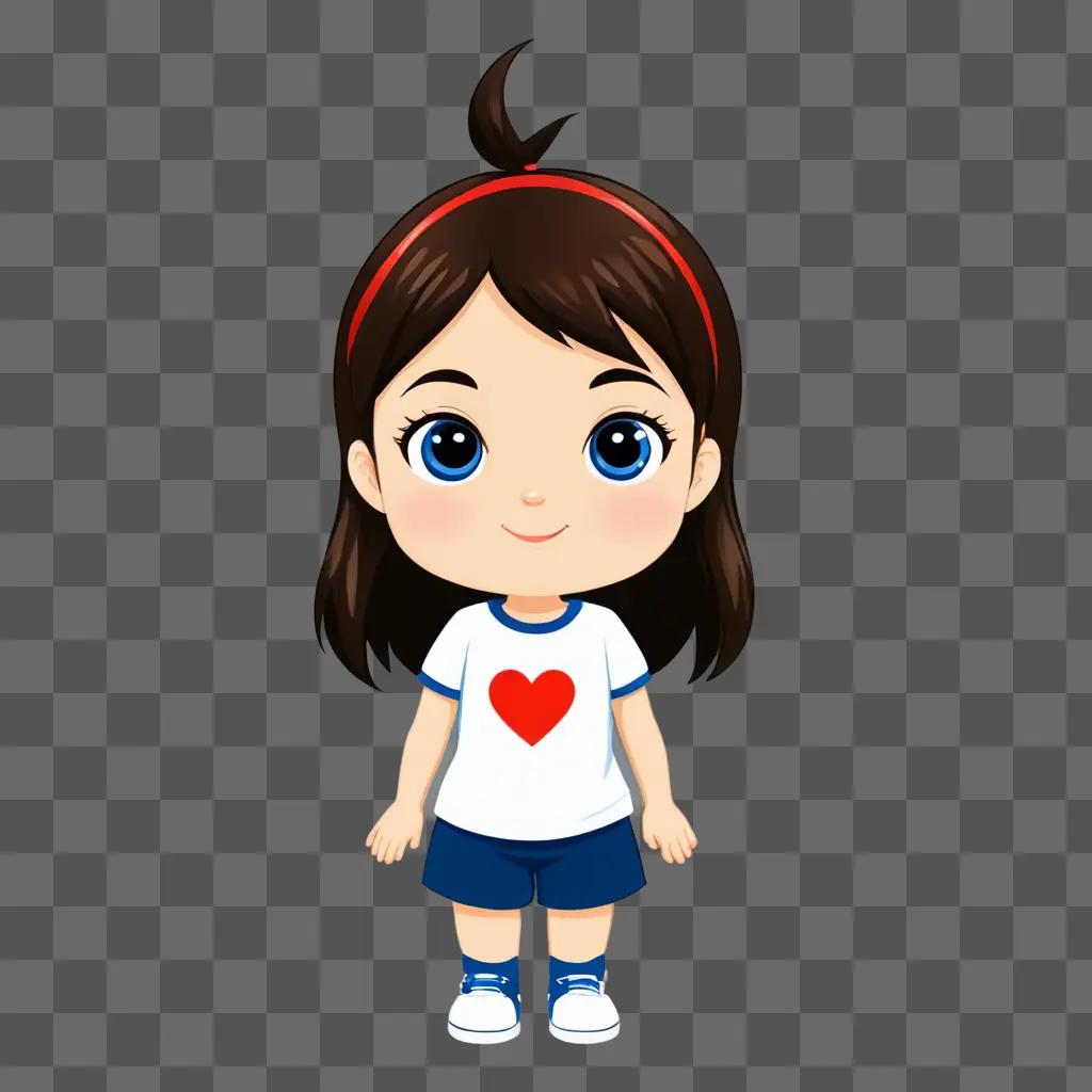 A cute cartoon girl with a heart on her shirt