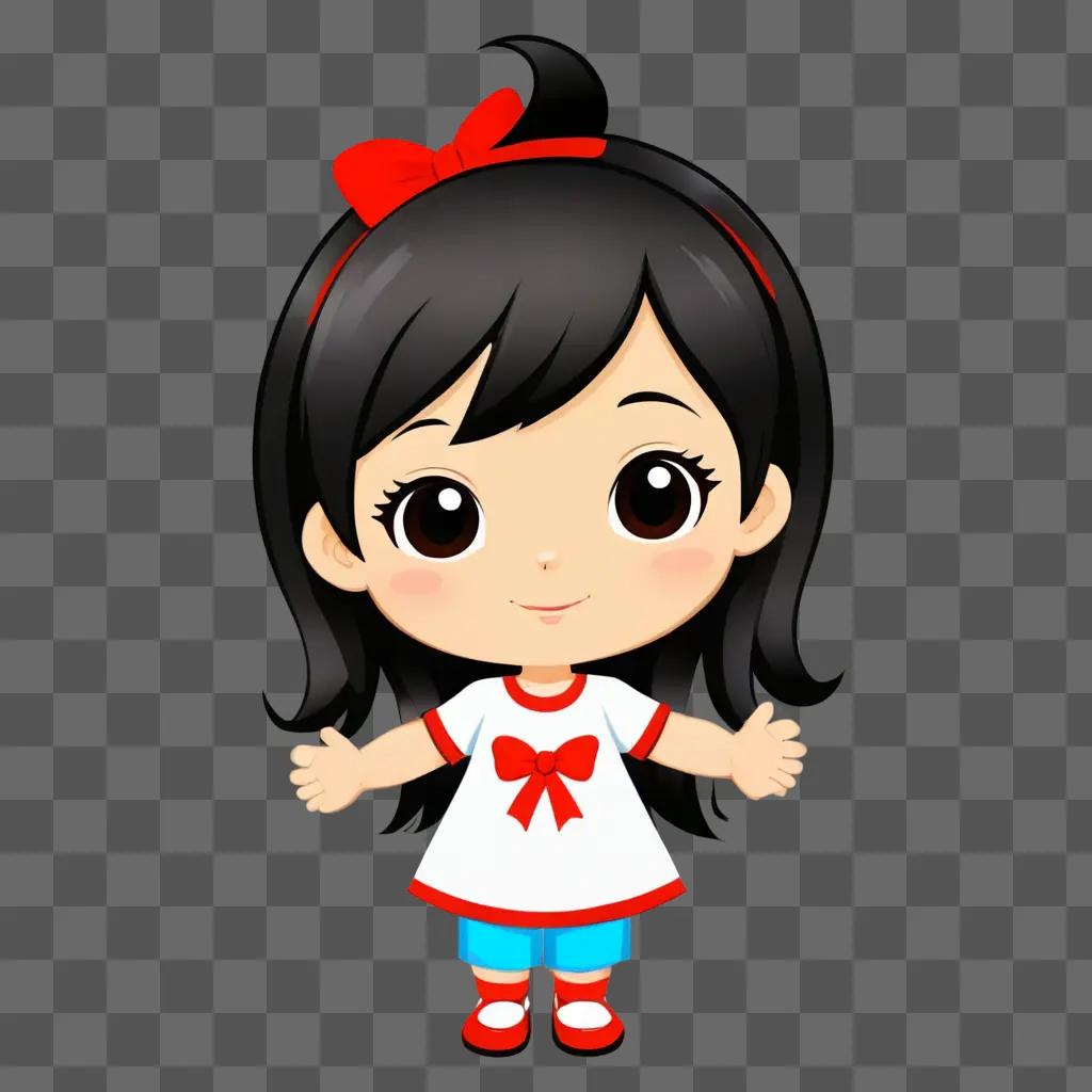 A cute cartoon girl with a red bow