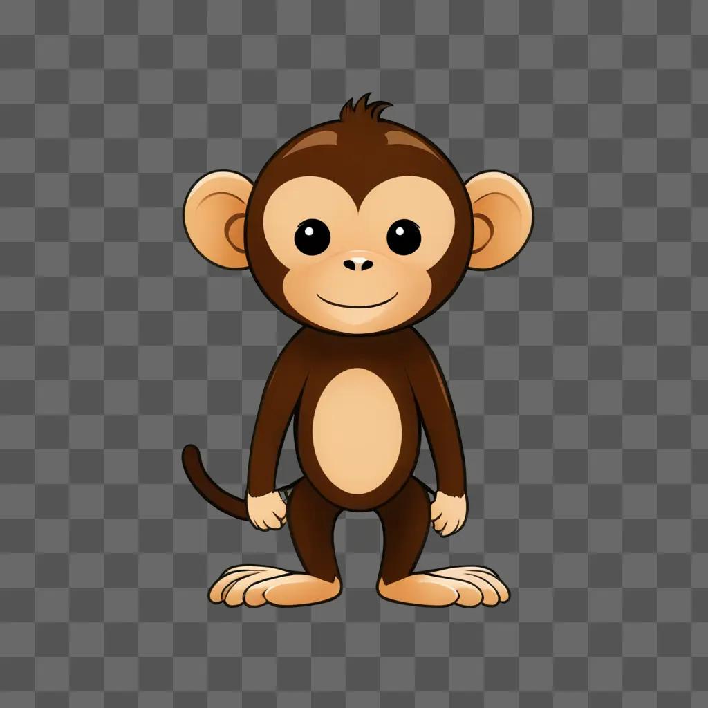 A cute cartoon monkey drawing on a brown background