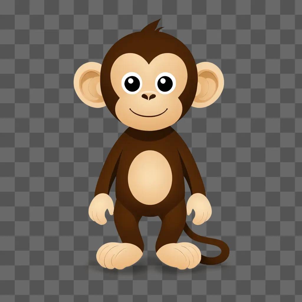 A cute cartoon monkey drawing on a brown background