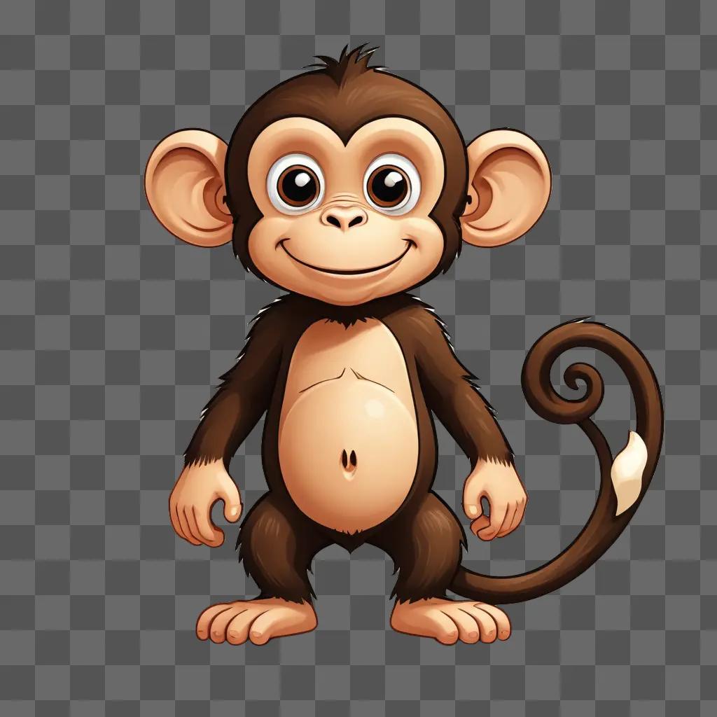 A cute cartoon monkey drawing with a smile on its face