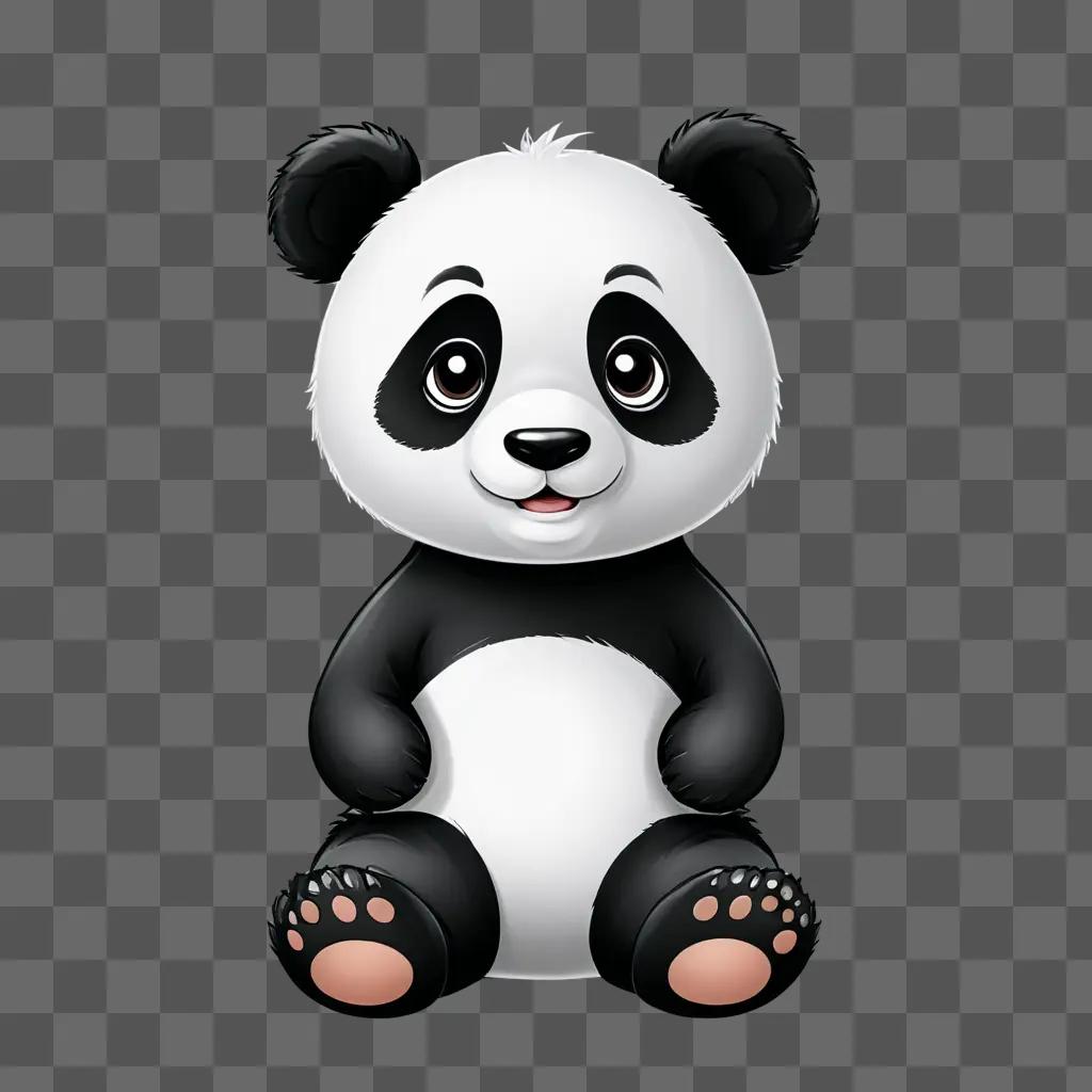 A cute cartoon panda drawing sits on a gray background