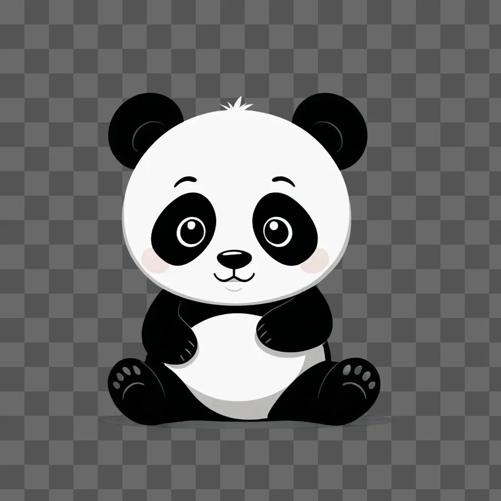 A cute cartoon panda drawing sitting on a gray background