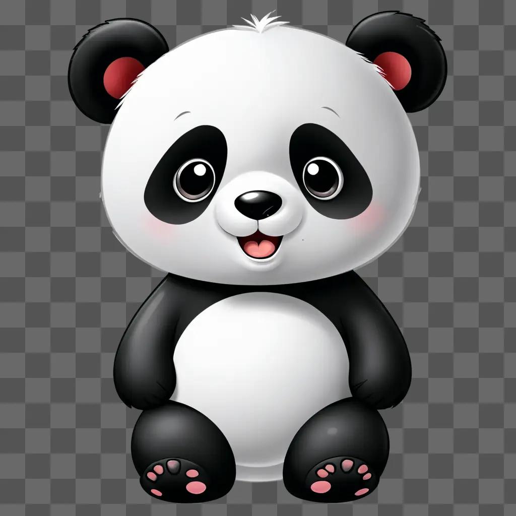 A cute cartoon panda drawing with big eyes and pink lips