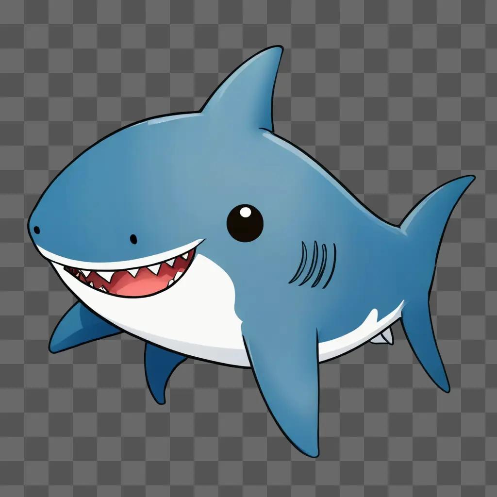 A cute cartoon shark drawing on a blue background