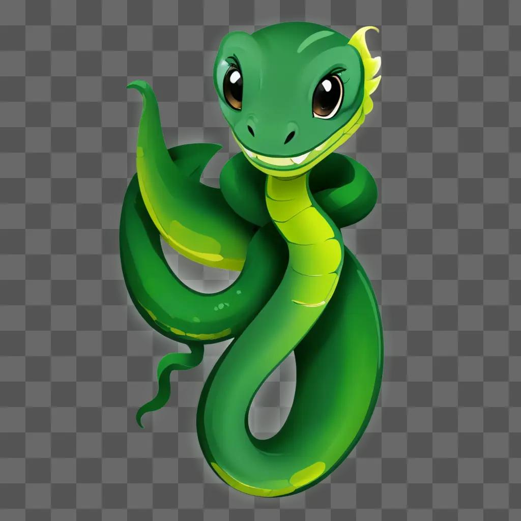 A cute cartoon snake drawing on a green background