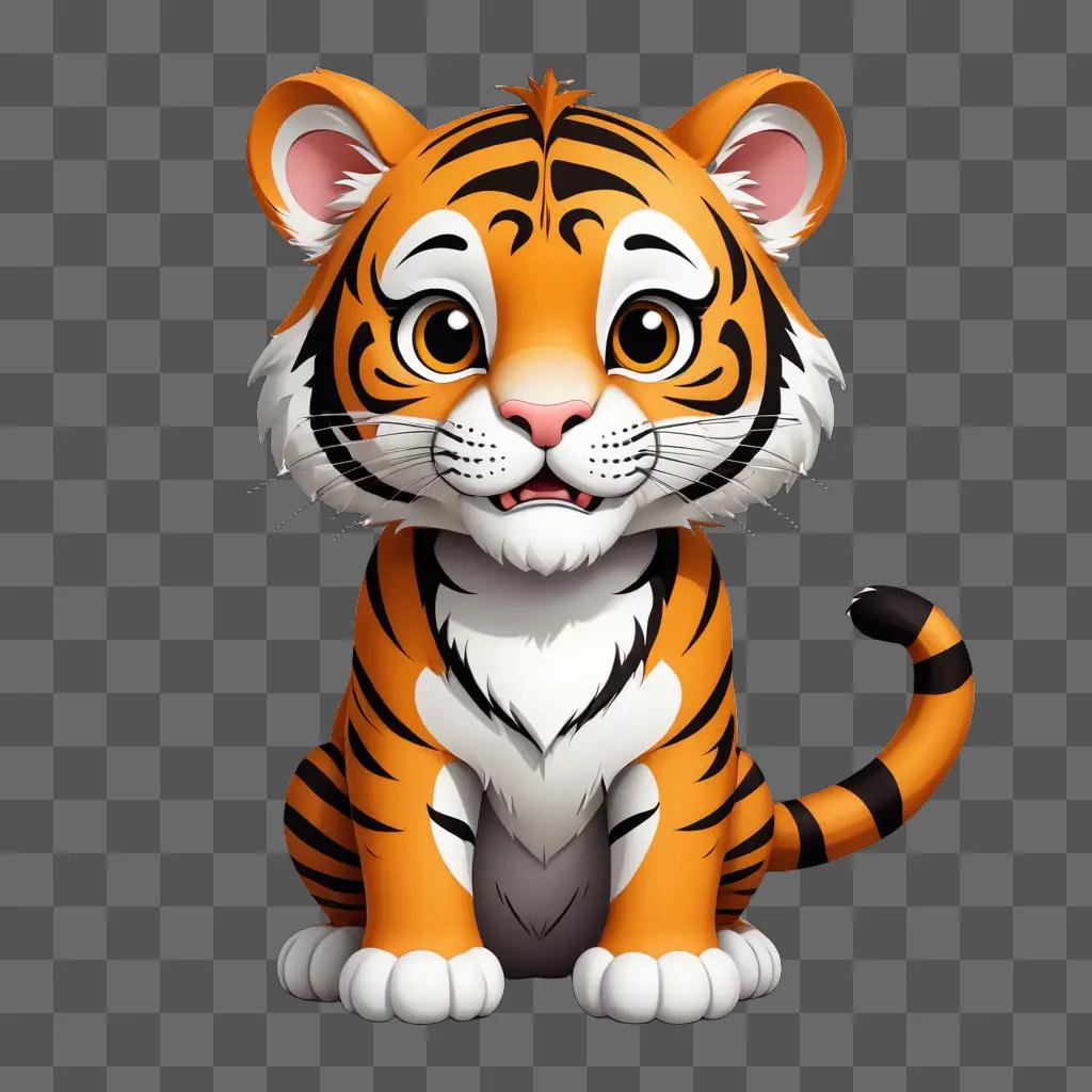 A cute cartoon tiger with big eyes