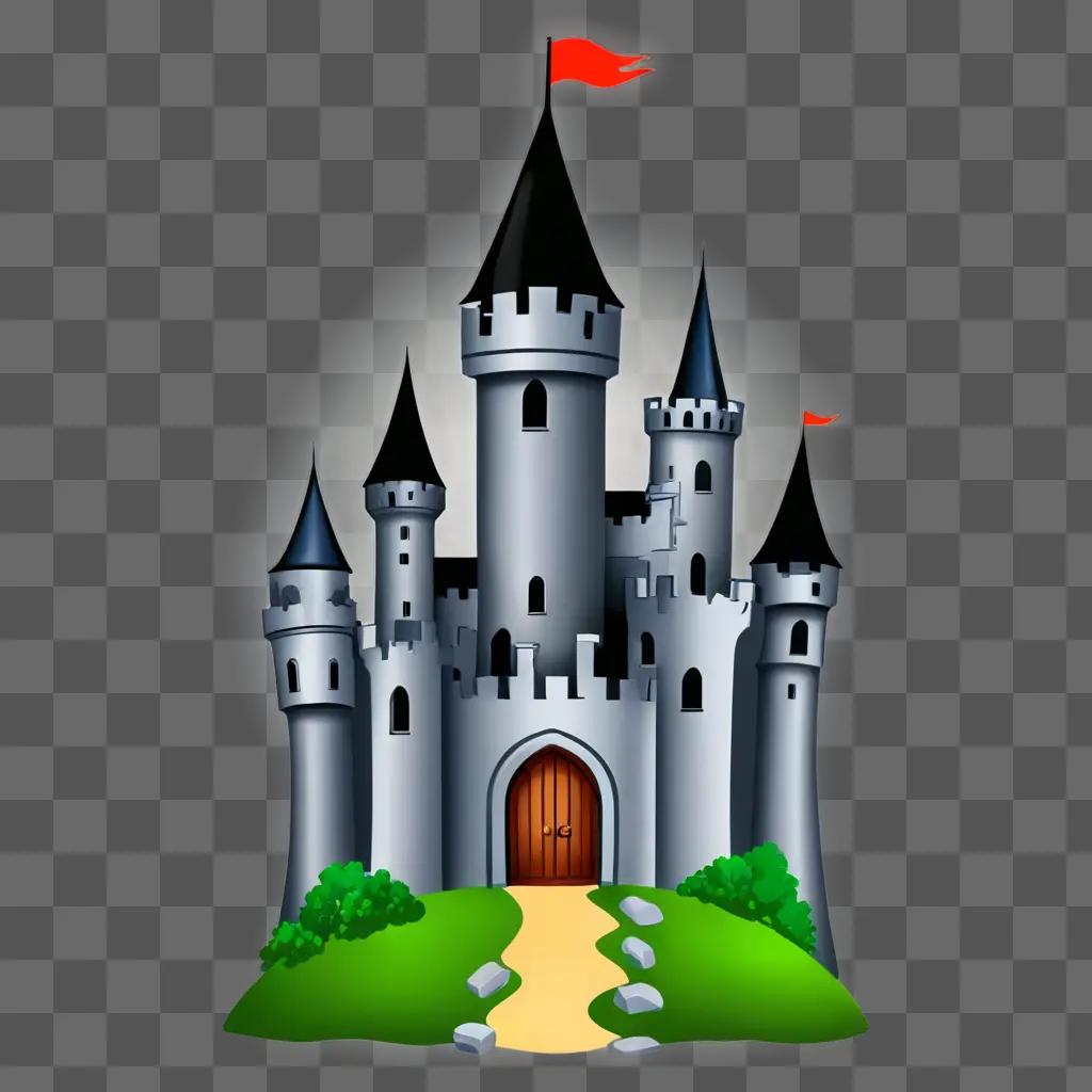 A cute castle drawing with a red flag