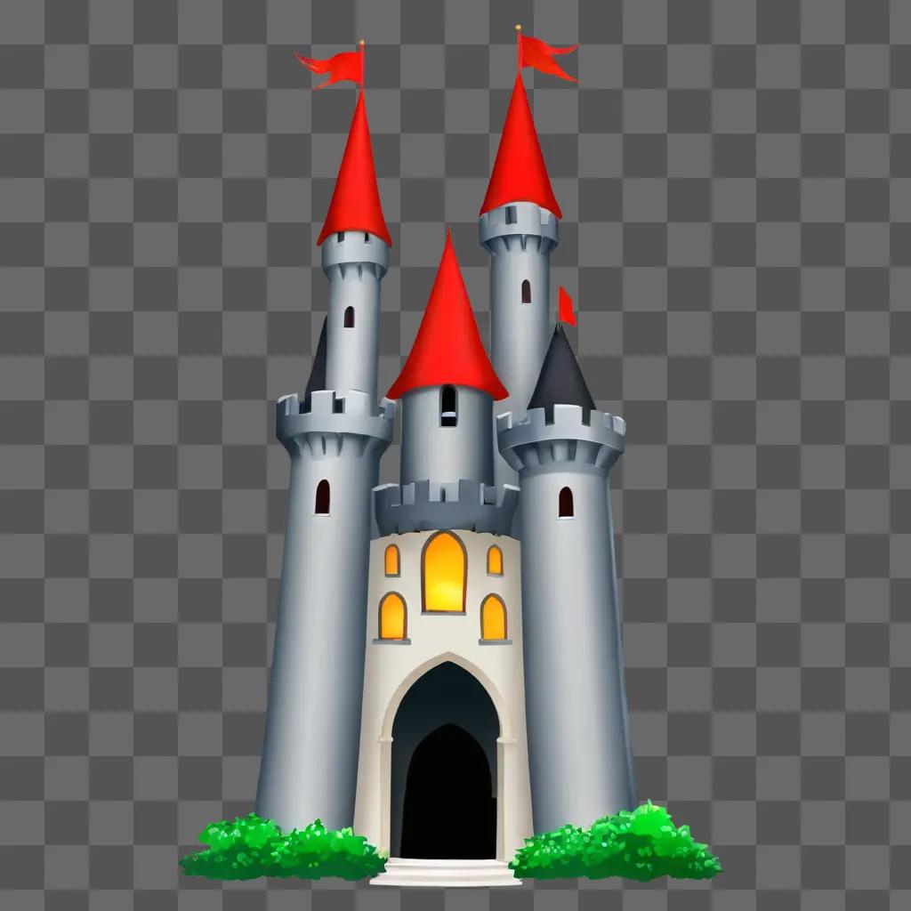 A cute castle drawing with red spires