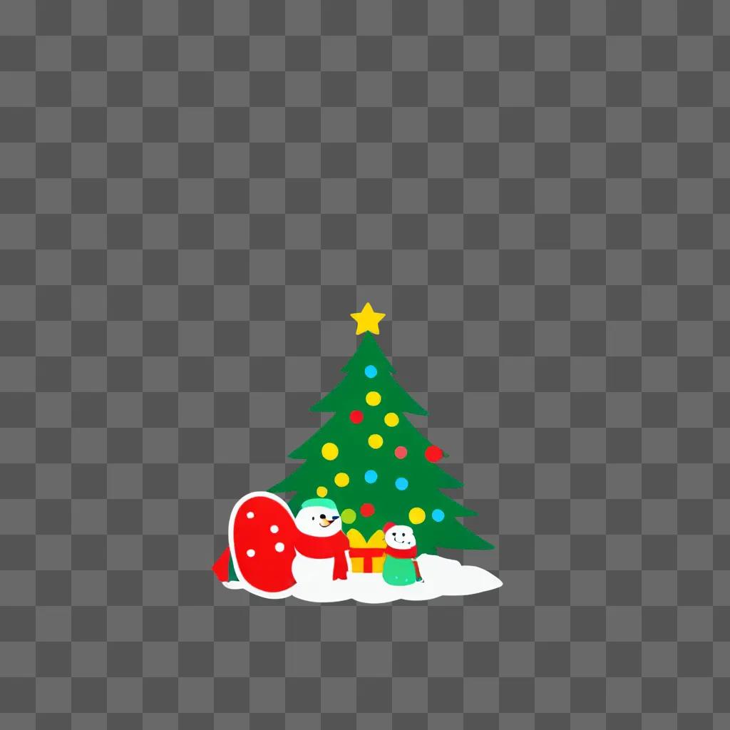 A cute christmas background with a tree and two snowmen