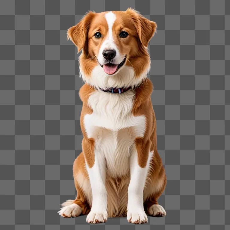 A cute clipart dog sits on a tan background