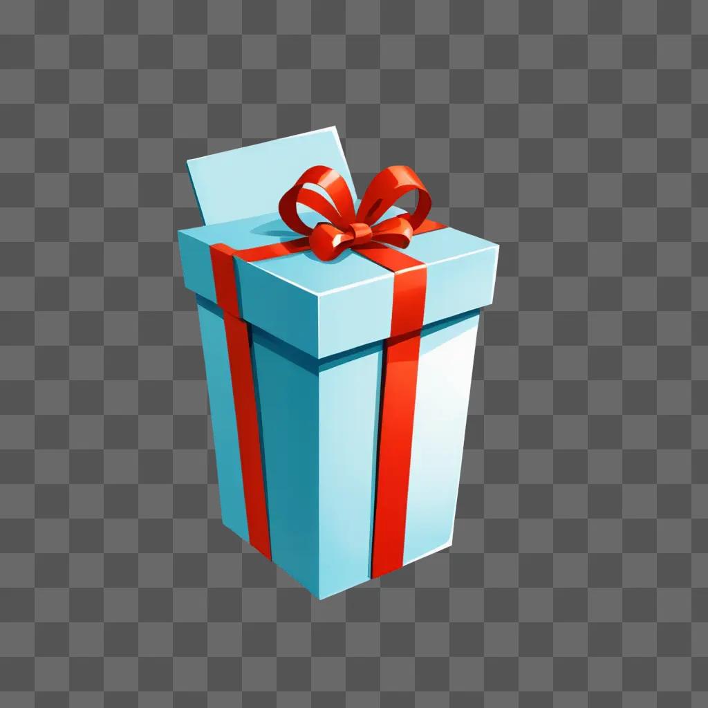 A cute drawing of a blue gift box with a red bow