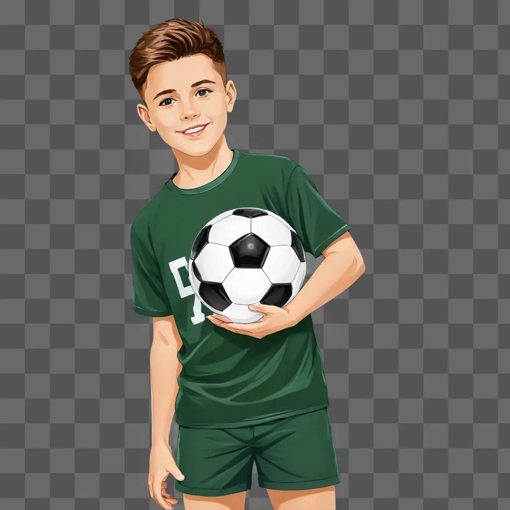 A cute drawing of a boy holding a soccer ball