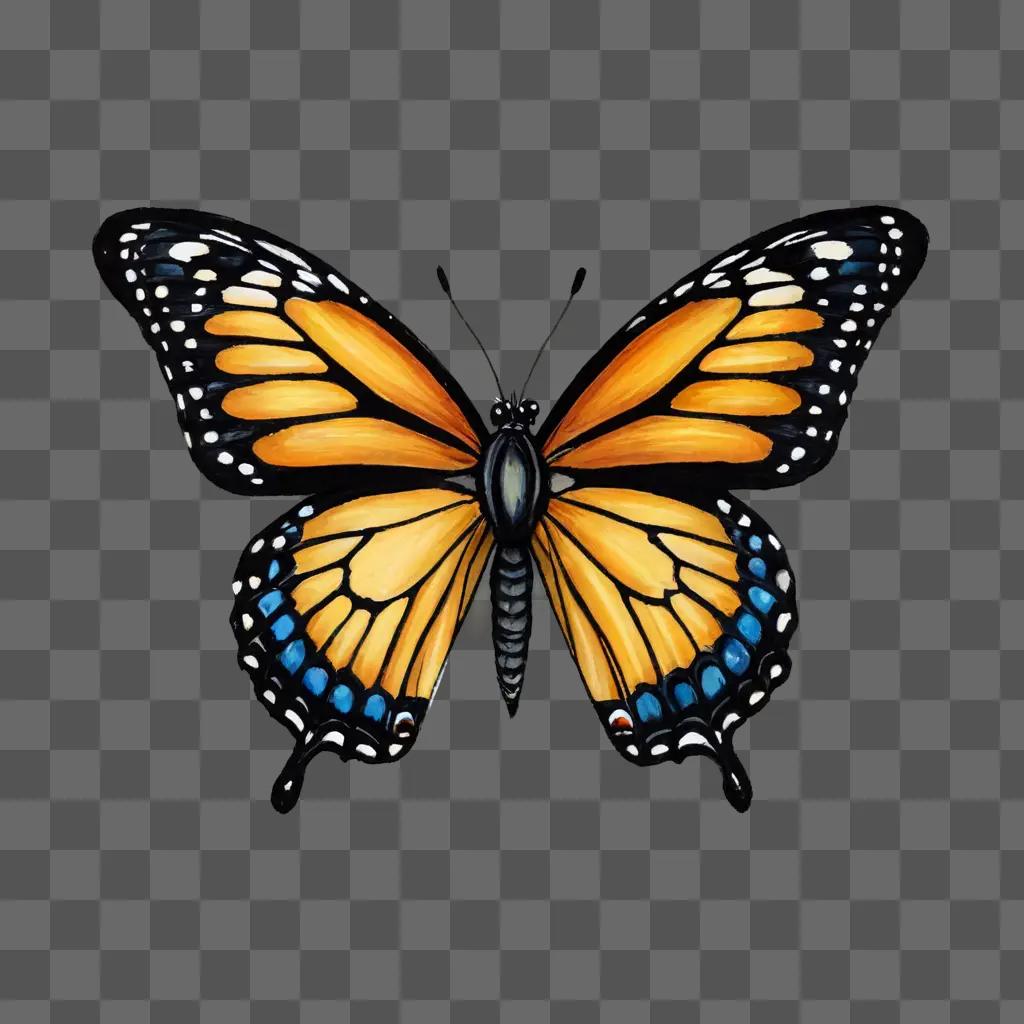 A cute drawing of a butterfly on a brown background