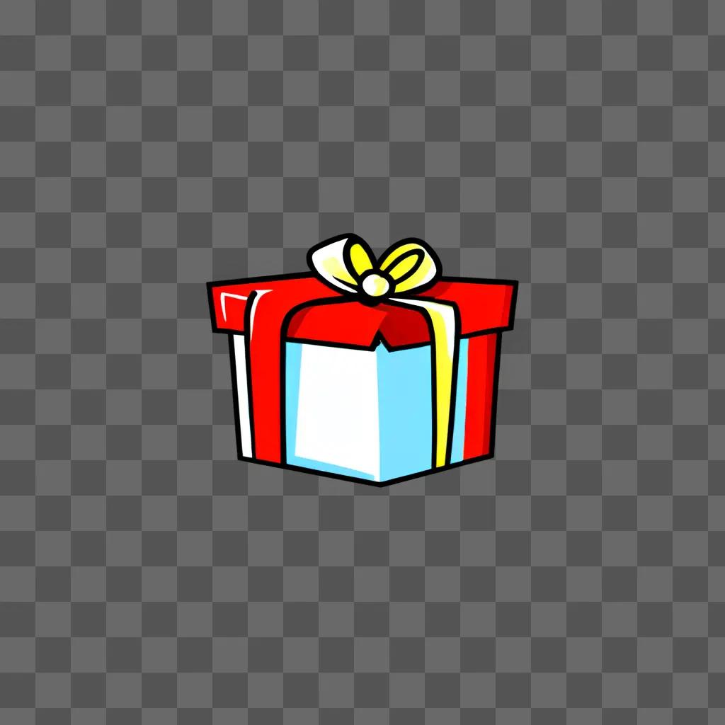 A cute drawing of a red and blue gift box with a bow