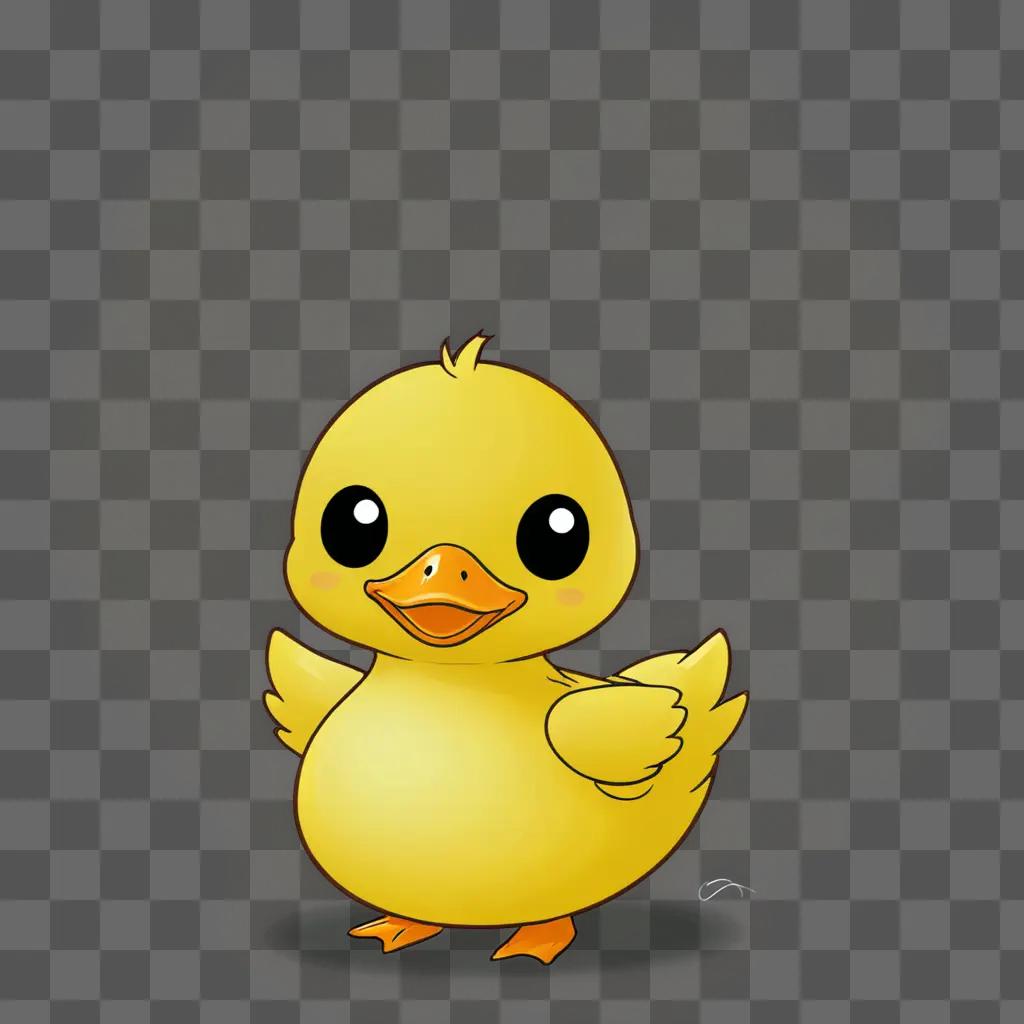 A cute duck drawing with a yellow body and a black face