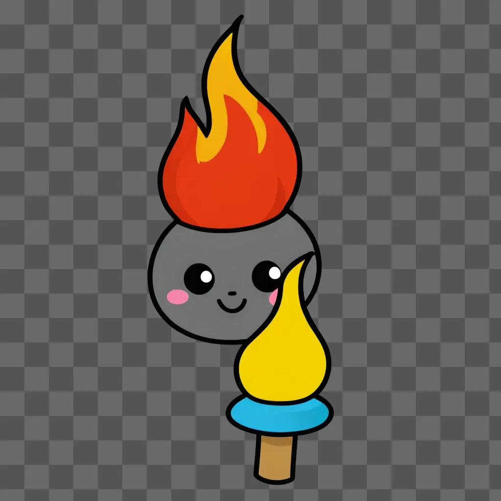 A cute fire drawing with a cute face