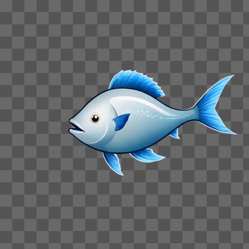 A cute fish drawing in blue and white color