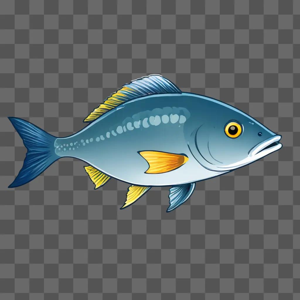 A cute fish drawing on a blue background