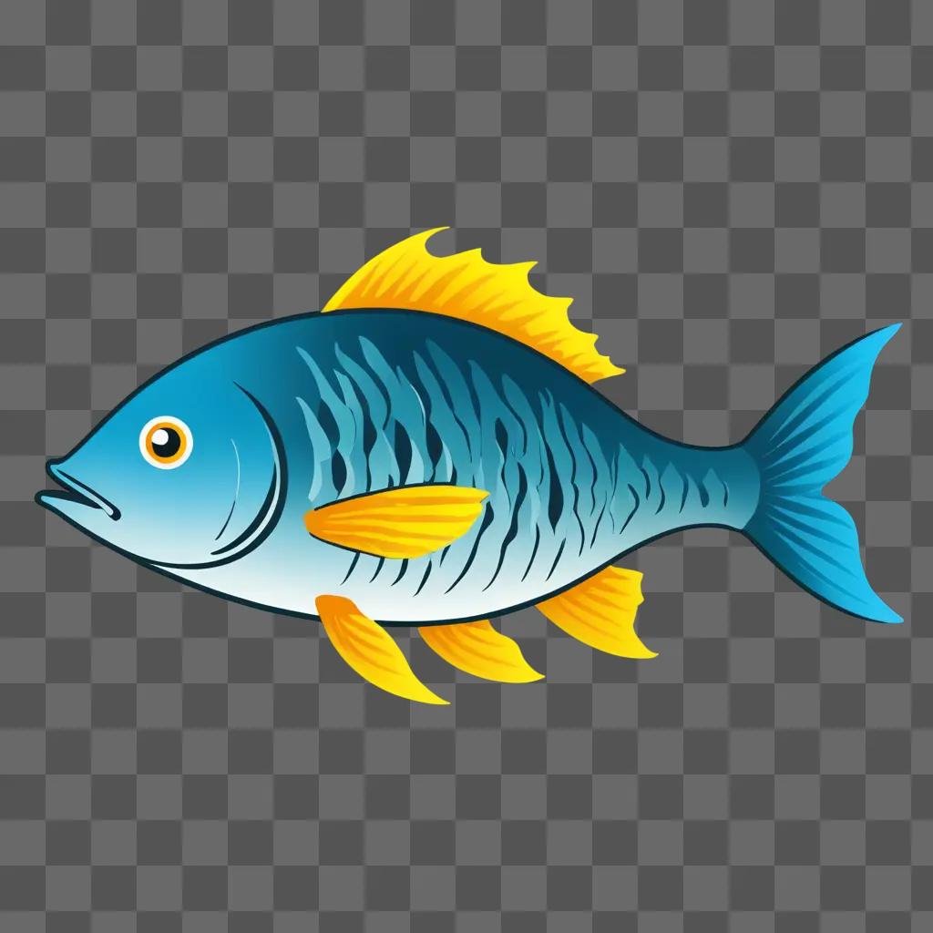 A cute fish drawing on a blue background