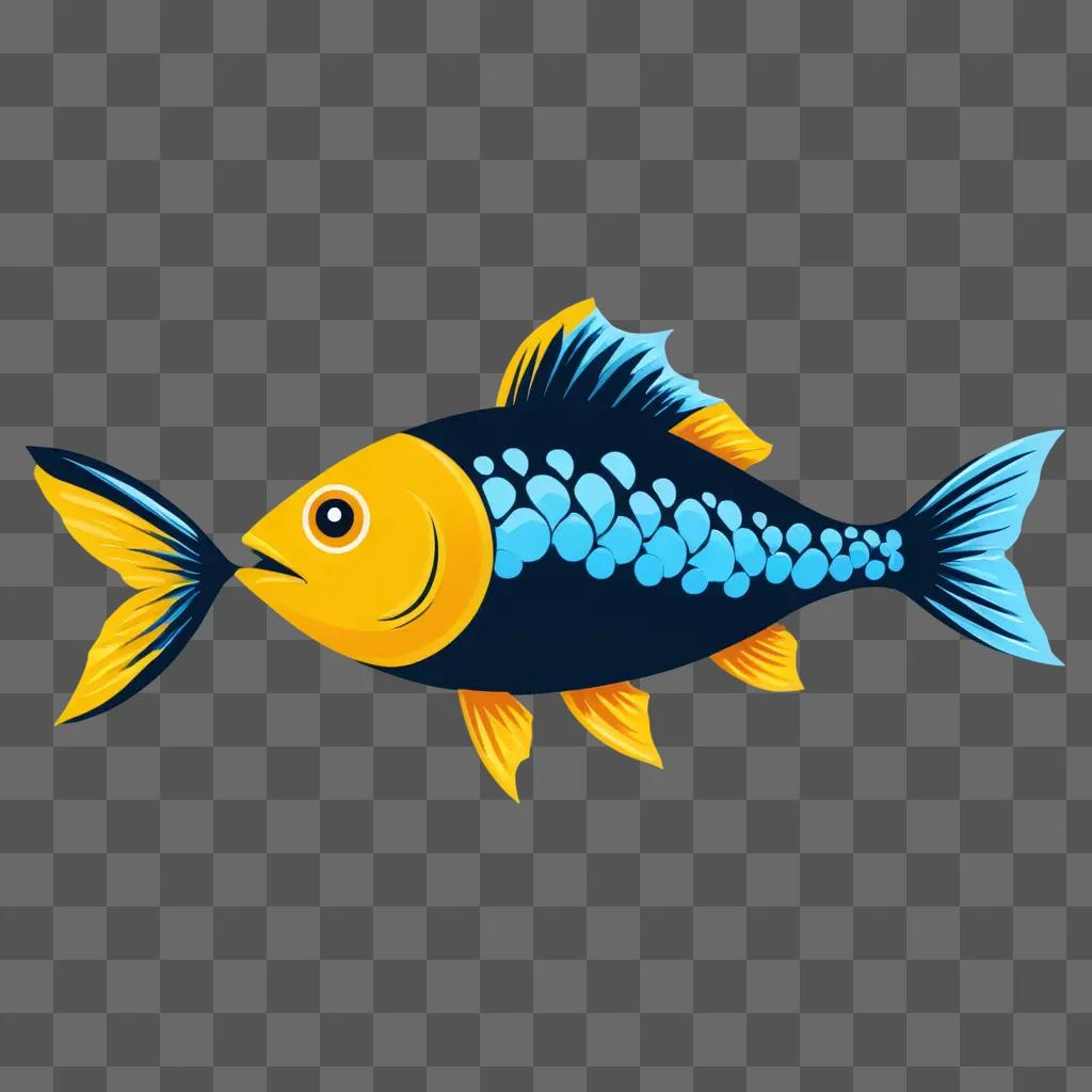 A cute fish drawing with blue and yellow colors