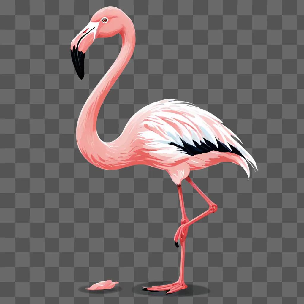 A cute flamingo drawing on a pink background