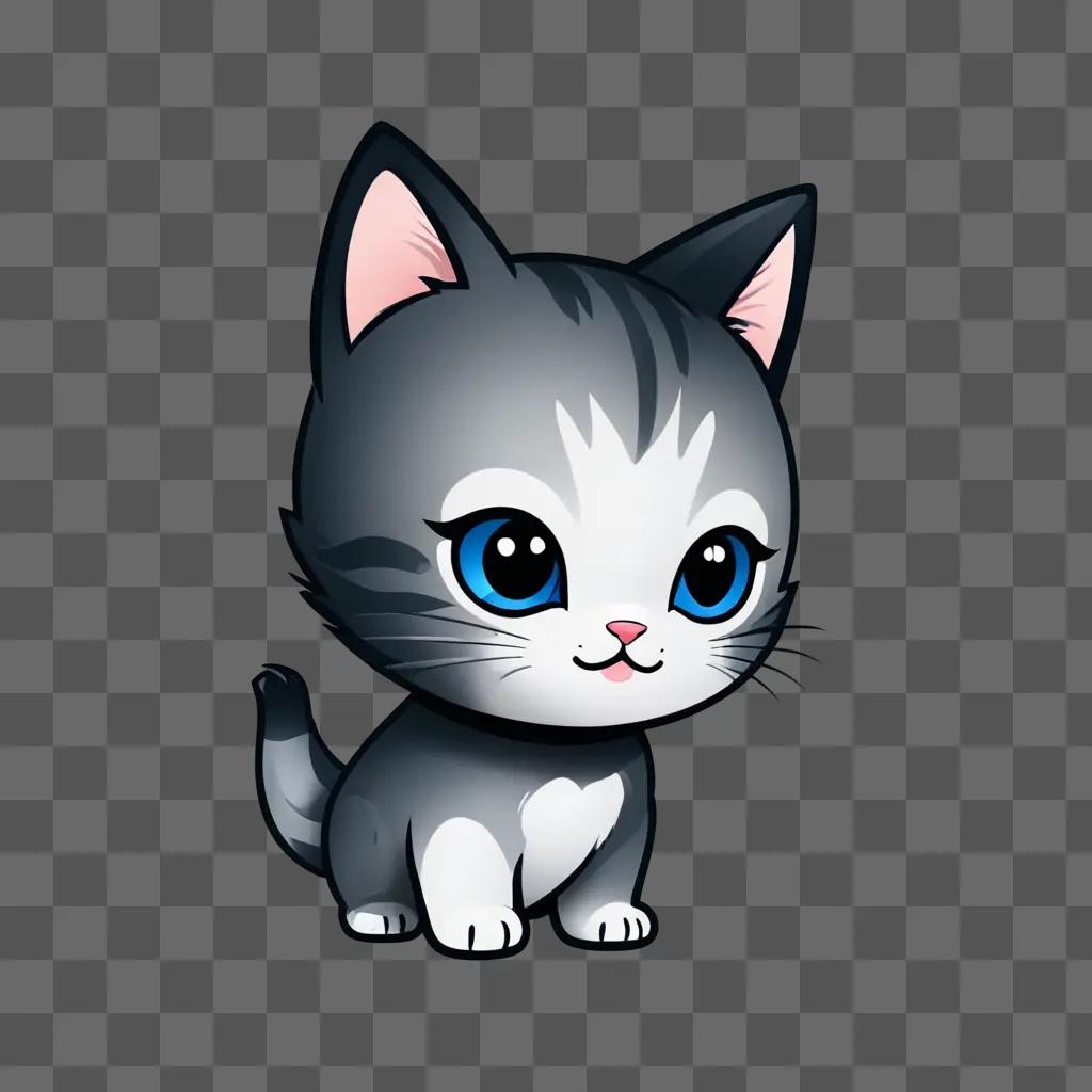 A cute gray kitten emoji with blue eyes and pink ears