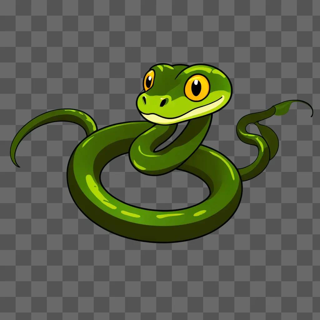 A cute green snake drawing on a green background