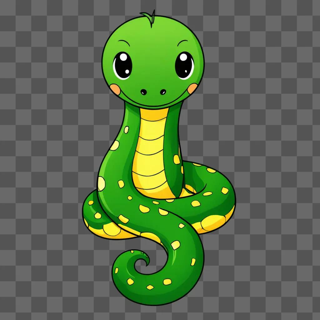 A cute green snake drawing on a green background