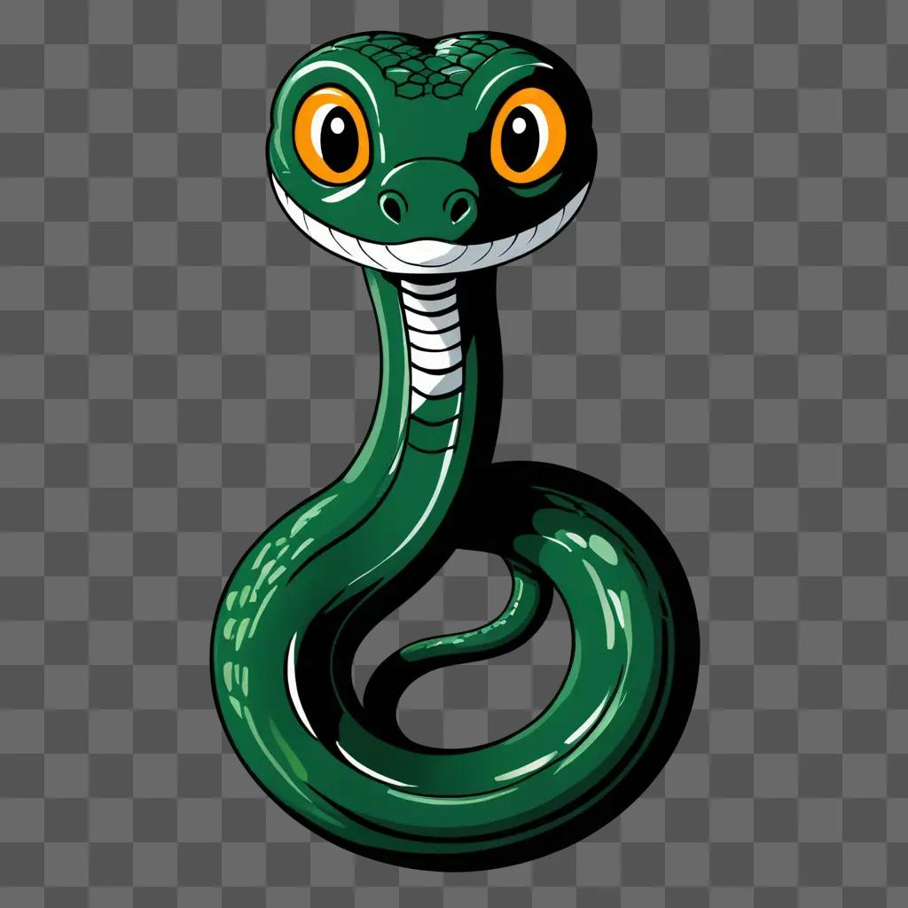 A cute green snake drawing with yellow eyes