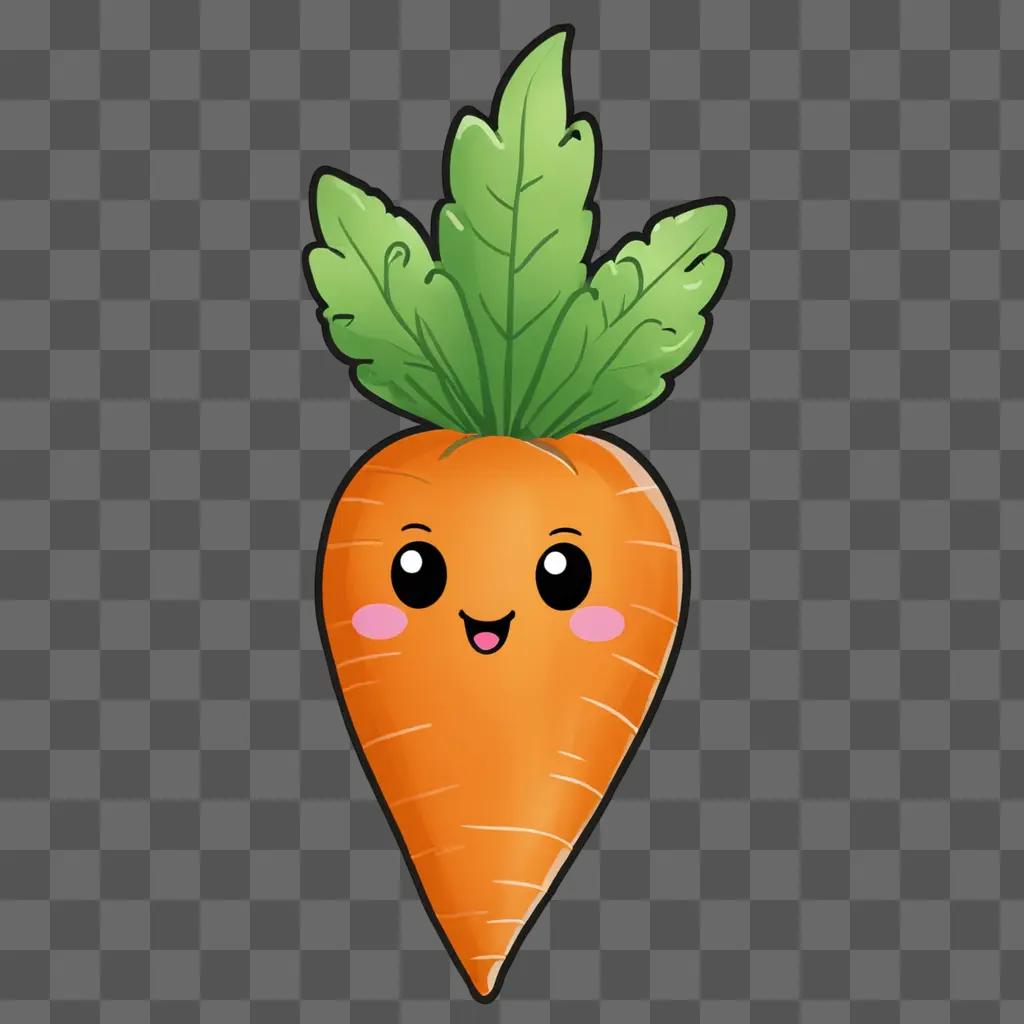 A cute kawaii carrot drawing on a brown background