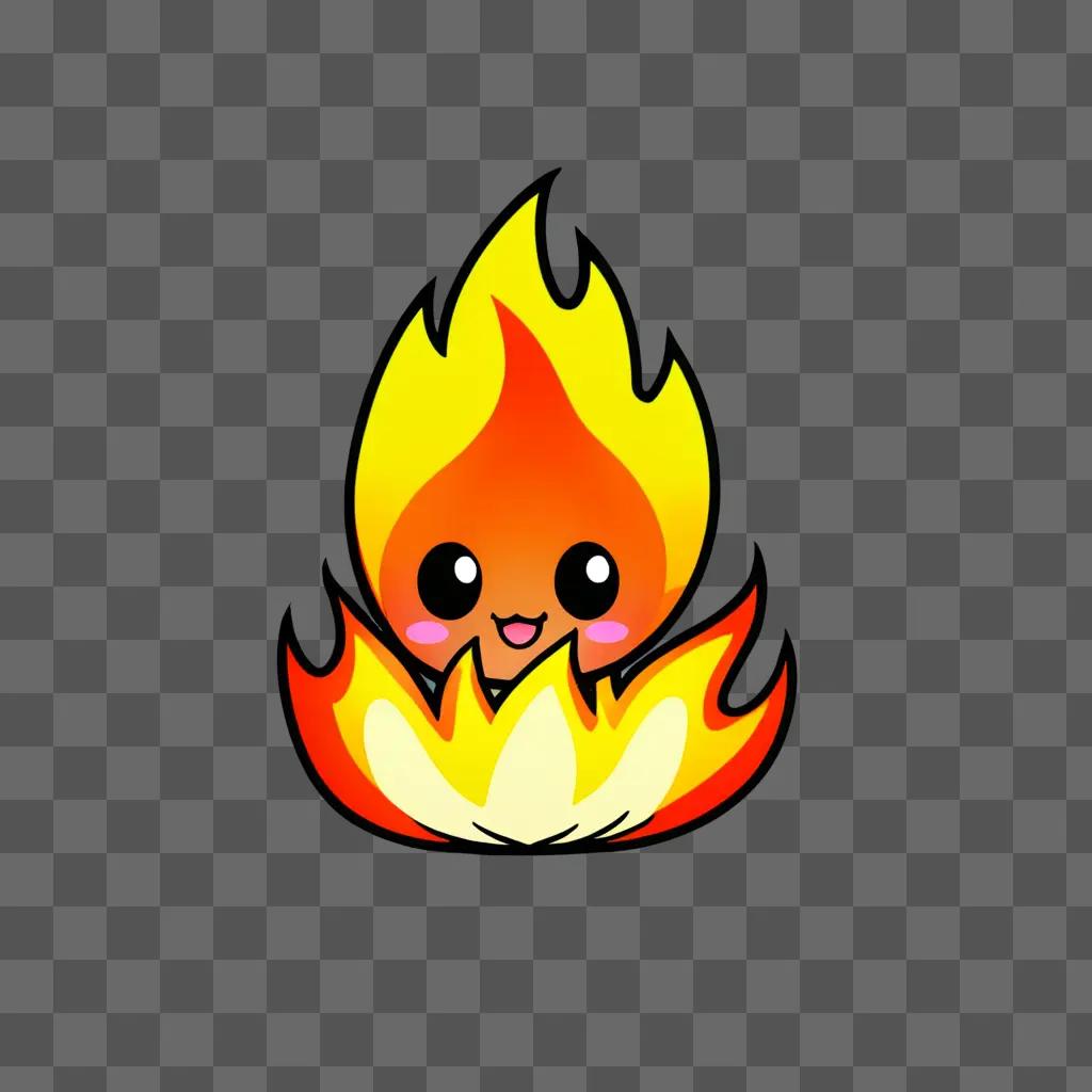 A cute kawaii fire drawing with a smiling face