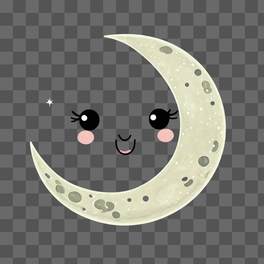 A cute kawaii moon drawing with pink eyes