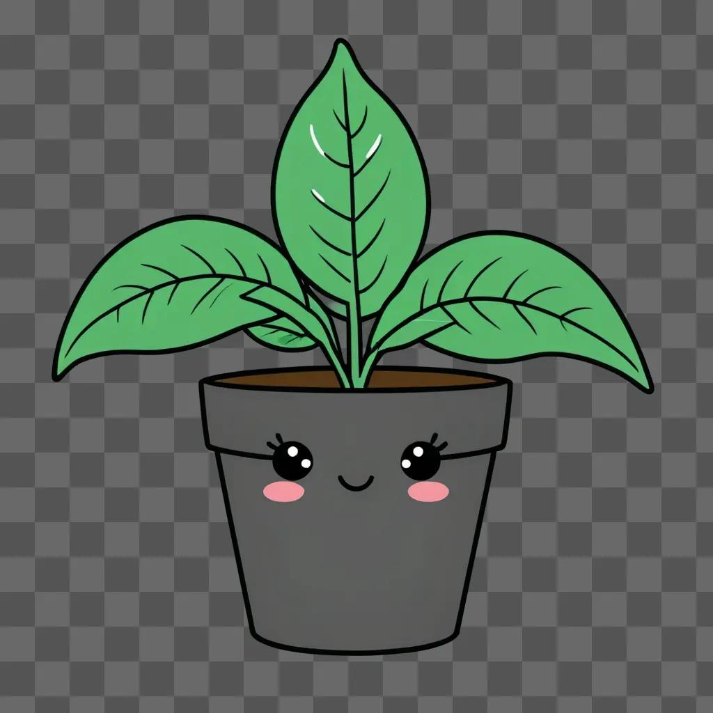 A cute kawaii plant drawing on a green background