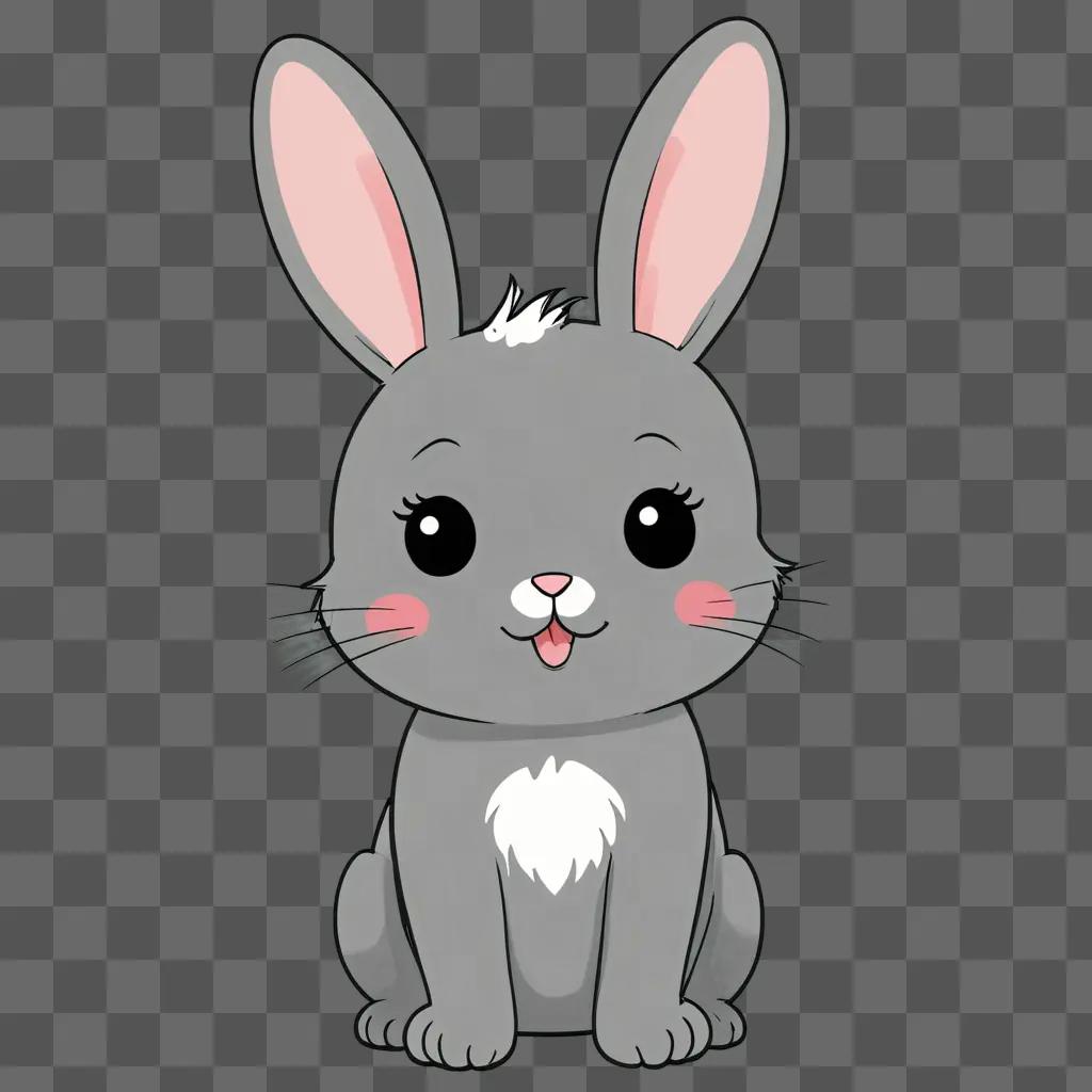 A cute kawaii rabbit drawing on a gray background