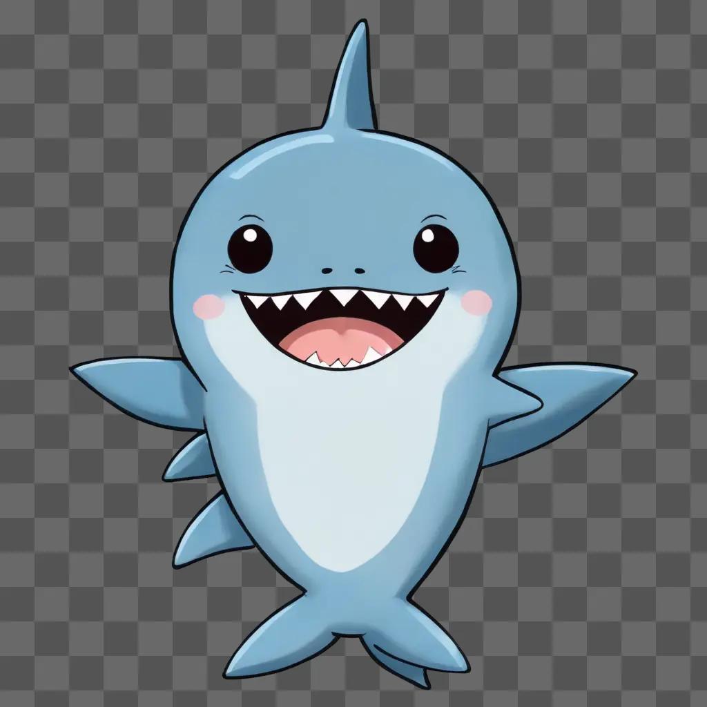 A cute kawaii shark drawing with big smile