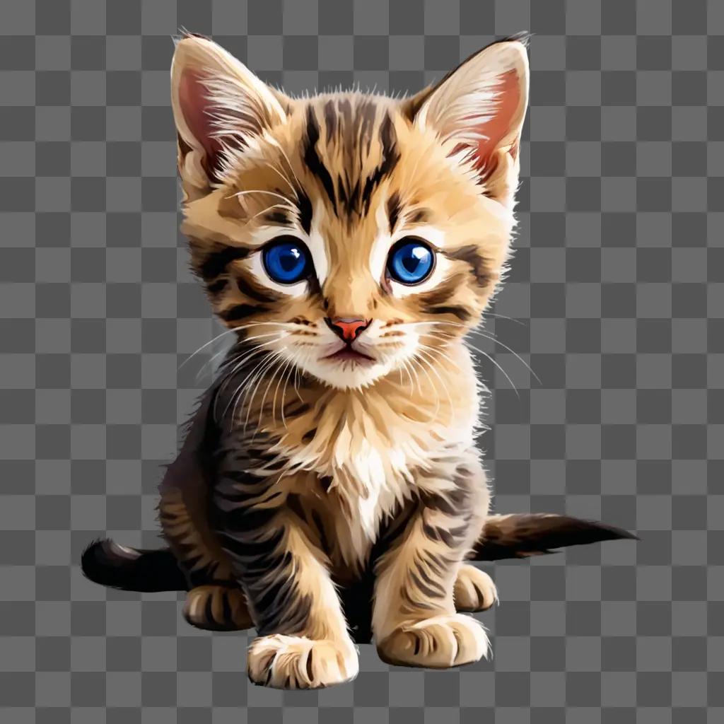 A cute kitten is drawn in a vivid color scheme