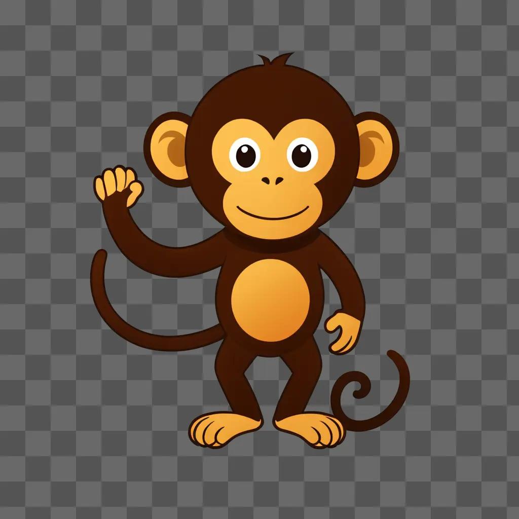 A cute monkey drawing on a brown background